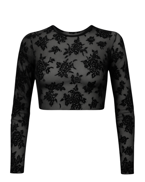 Musta Mesh Cropped Paita &ndash; Kukkakuosi