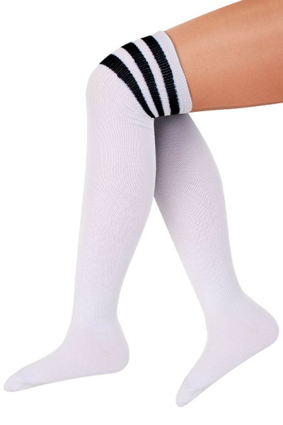 Valkoiset Ylipolvensukat Mustilla Raidoilla