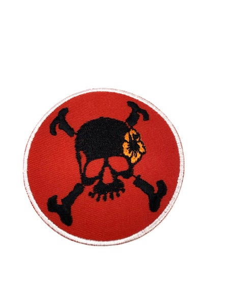 Patch -Round Red/Black skull w/ Flower Kangasmerkki