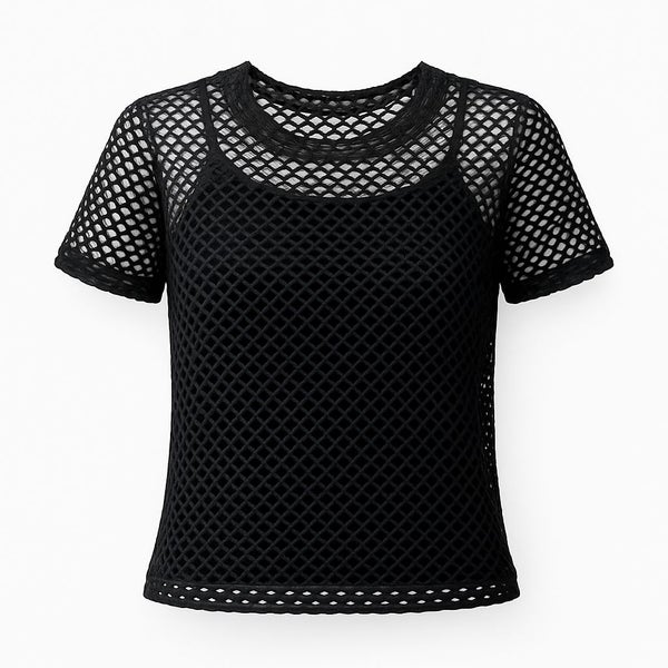 Killer Cat &ndash; Musta verkkopaita + toppi (2-osainen setti)