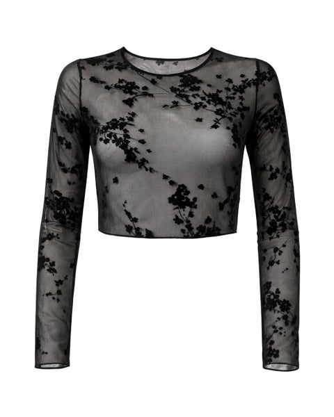 Musta Kukallinen Mesh Crop Top