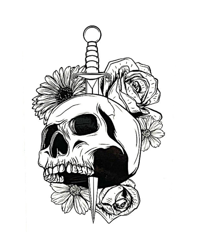 Siirtotatuointi - Skull & Flower