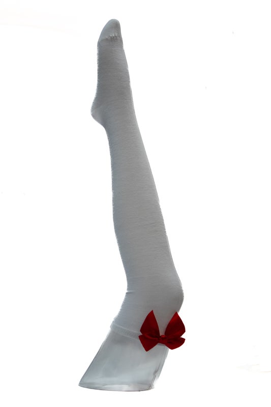 Valkoiset Ylipolvensukat Ruseteilla - Punainen