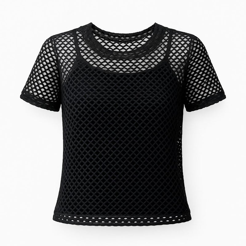 Killer Cat &ndash; Musta verkkopaita + toppi (2-osainen setti)